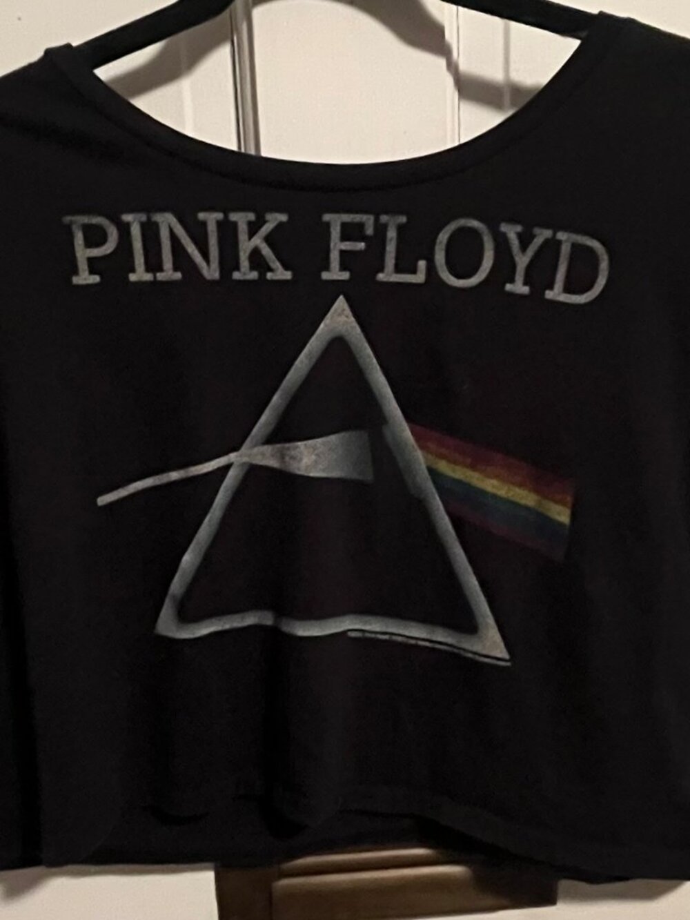 The Thread Shop Pink Floyd Dark Side of the Moon Cropped Graphic Tee- Size Small